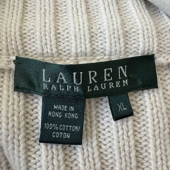 VTG Lauren Ralph Lauren Vintage Ribbed 100% Cotton Sweater Ivory Hong Kong XL - Picture 4 of 11